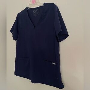 Figs Navy Short Sleeve V-Neck Scrub‎ Top~ Size Large ~ Medical Staff